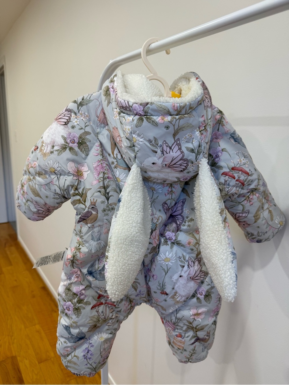 Floral Bunny-Ear Hooded Baby winter puffer suit